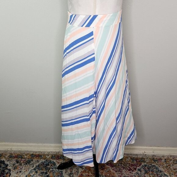 LOFT Blue & White Diagonal Stripe A Line Midi Skirt Size 6 - Picture 8 of 10